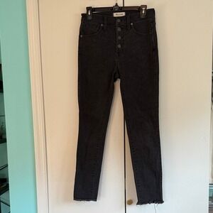 Madewell 10 High-Rise Skinny Jeans Black Button Fly Raw Hem 27